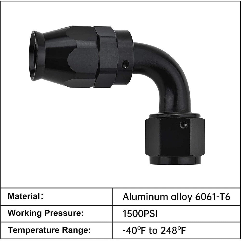 Set of 4 PTFE Hose End Fittings 90 Degree for 4AN 6AN 8AN 10AN