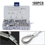 180 Pcs Ferrule Crimping Loop Sleeve for Wire Rope Cable Line (Assorted)