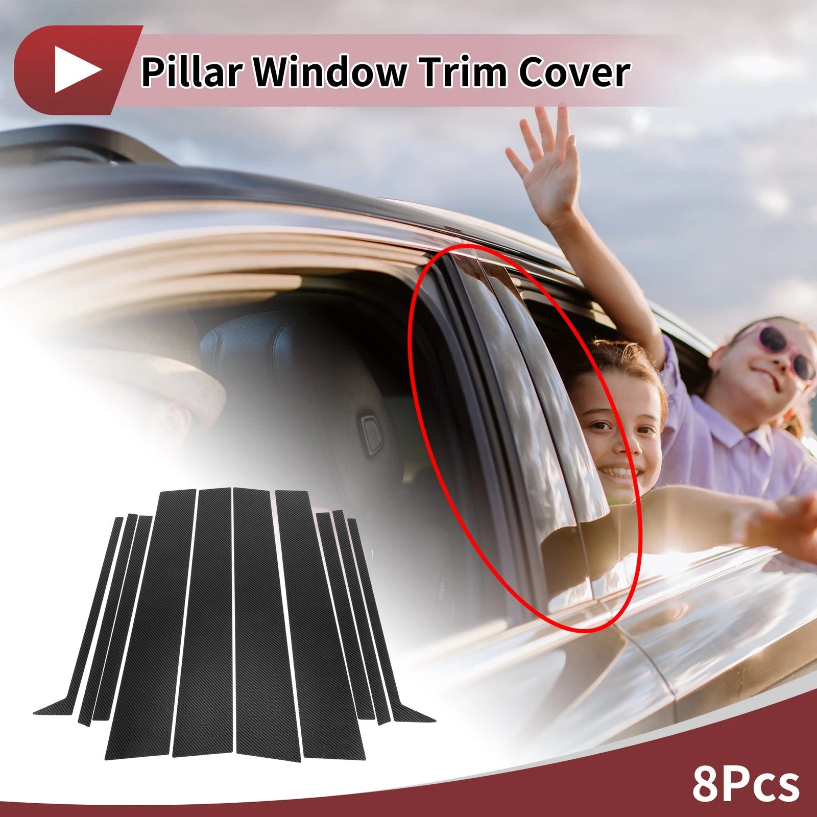 8 Pcs Car Door Pillar Window Trim for Toyota Prado (2024–2025) Carbon Fiber