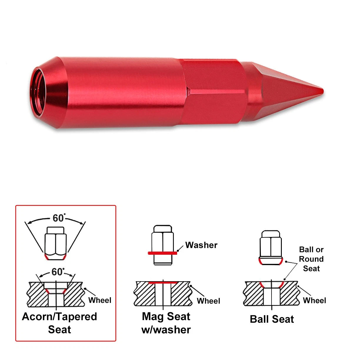 Set of 20 M12X1.5 Red JDM Hex Spiked Cap Wheel Lug Nuts + 20mm Extension