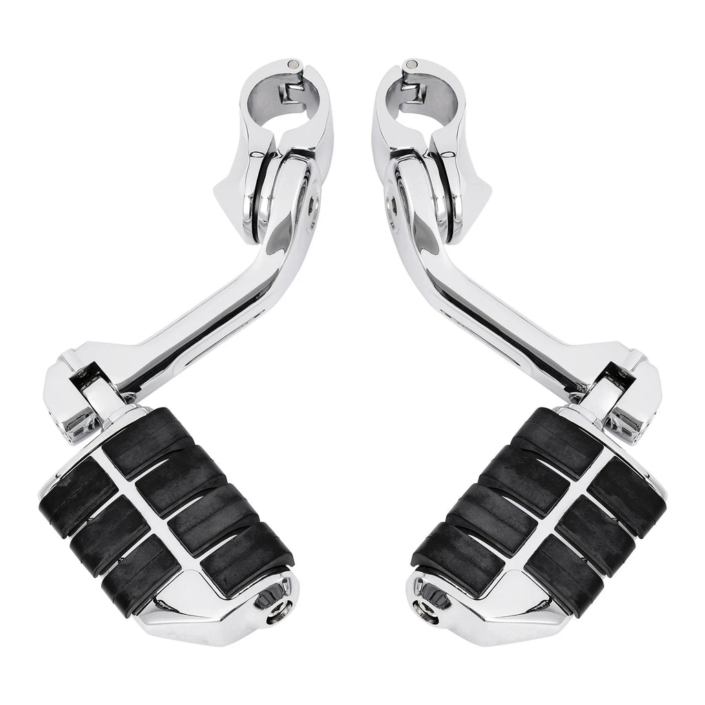 Long Angled Highway Foot Pegs for 1.25" Engine Guard Bar (Fitment Specific)