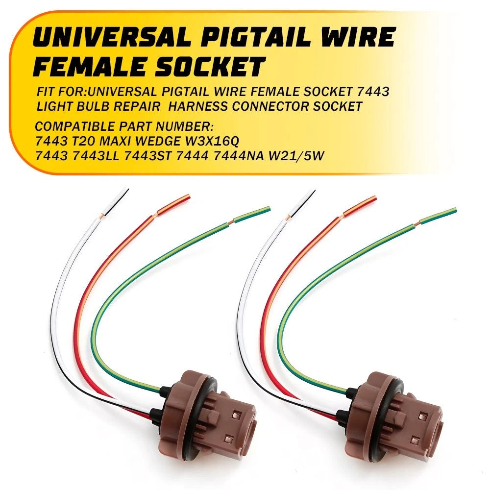 2X 7443 Pigtail Wire Female Socket for Universal Rear Turn Signal Lamp
