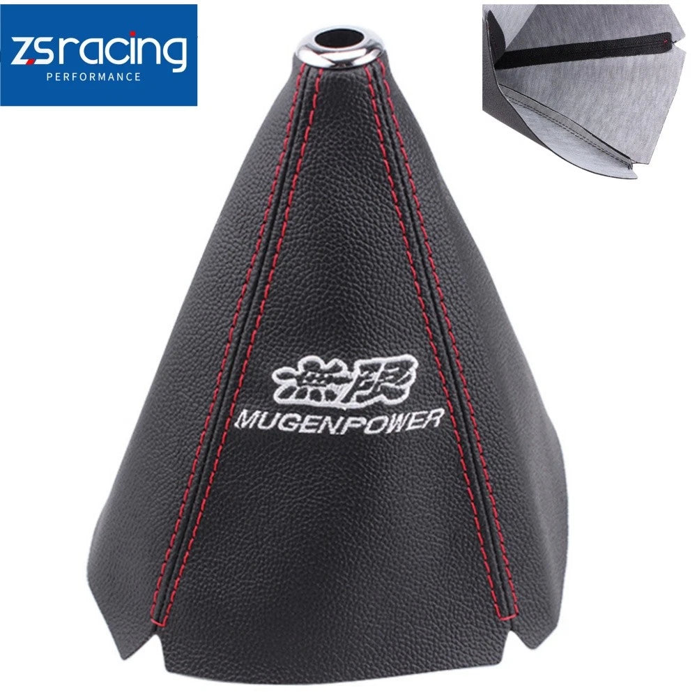 Mugen Shift Knob & Boot Cover for Universal Fit (MT/AT) - Black, Red Stitch