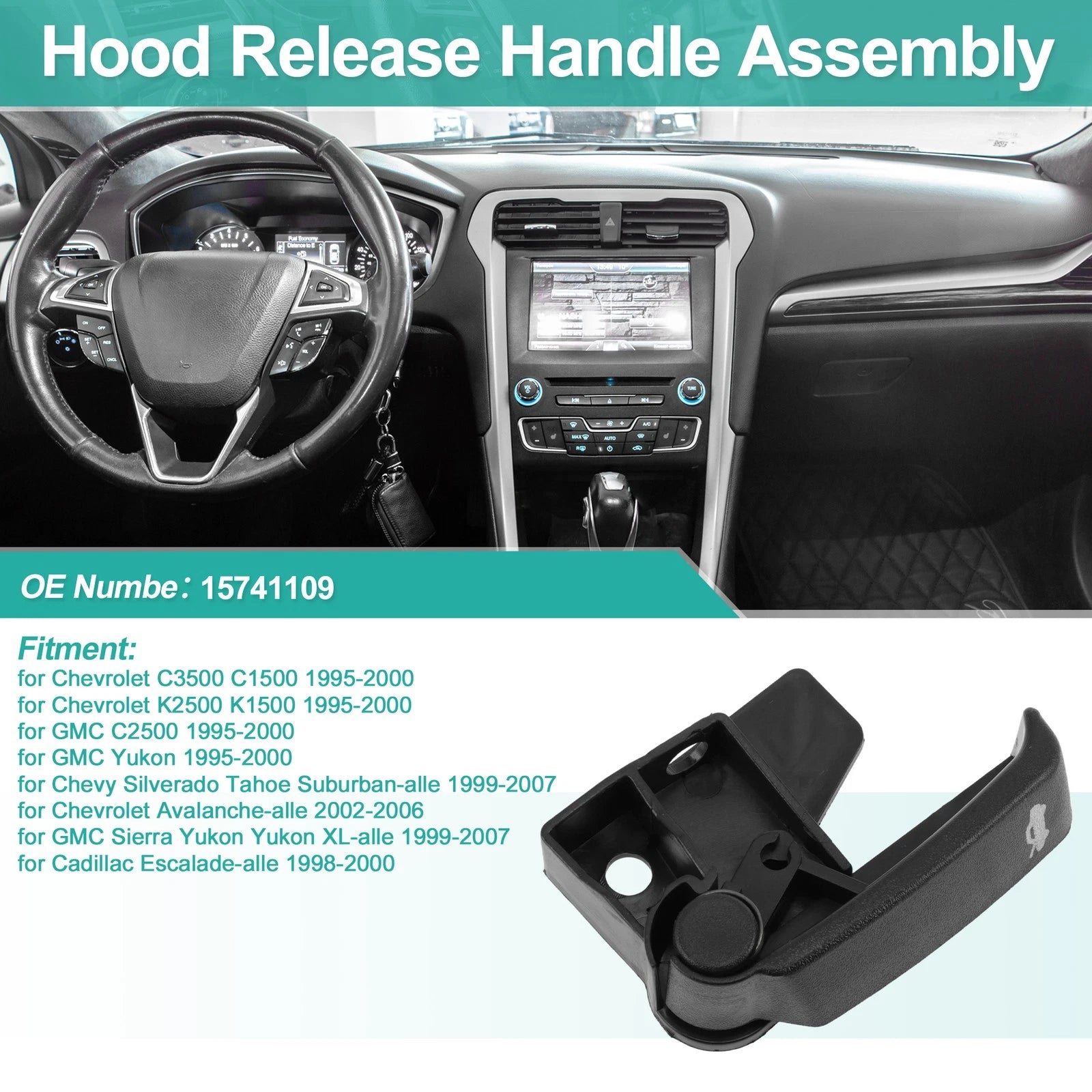 Hood Latch Release Handle for Chevrolet C3500 C1500 (1995–2000) No.15741109