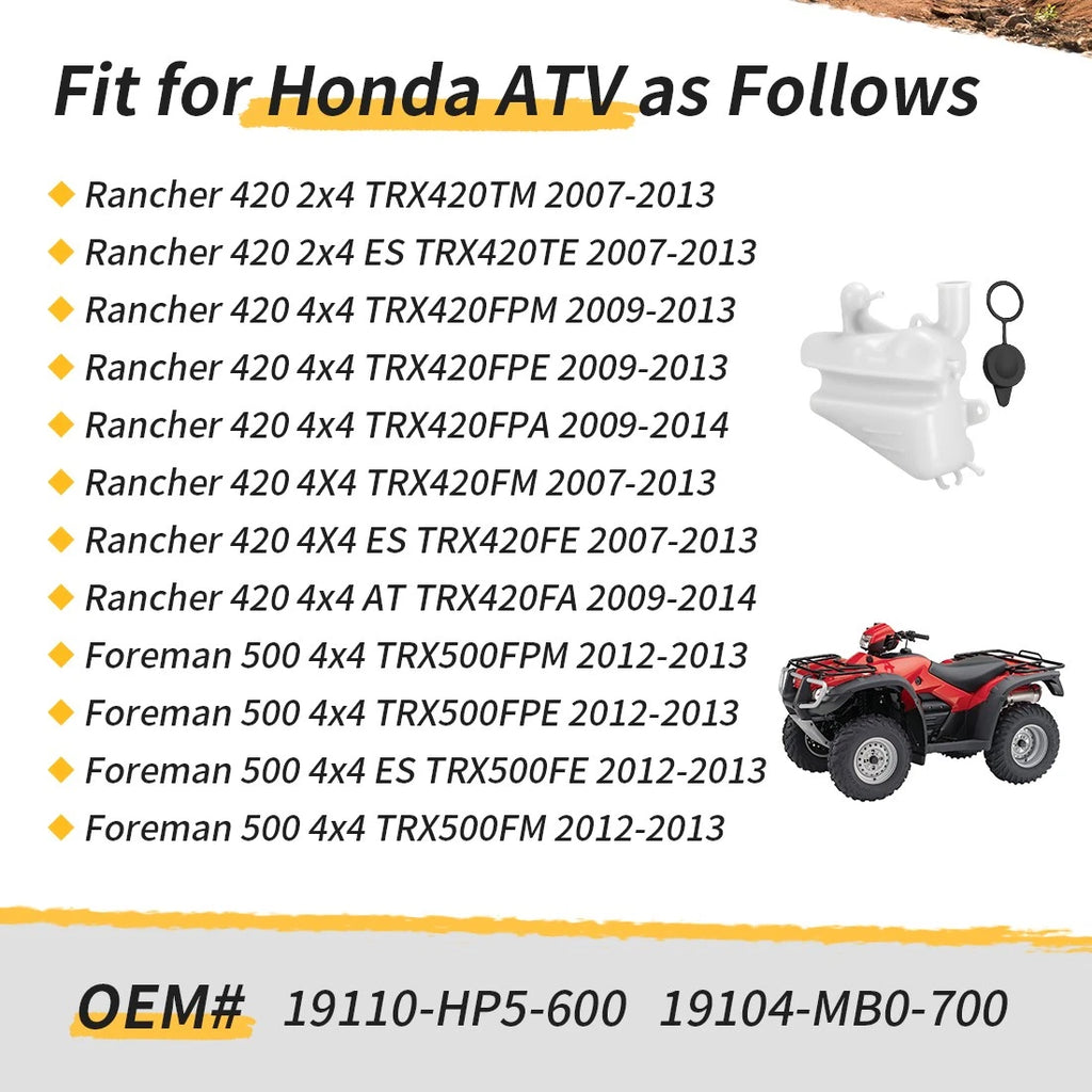 Radiator Reservoir Tank for Honda Rancher 420 4x4 TRX420 (2007–2023)