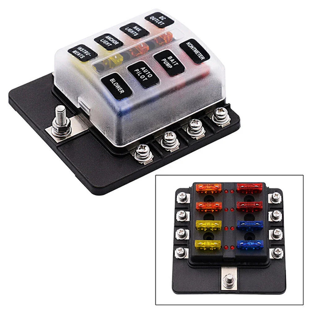 8 Way LED Fuse Box Block Holder for Universal Use