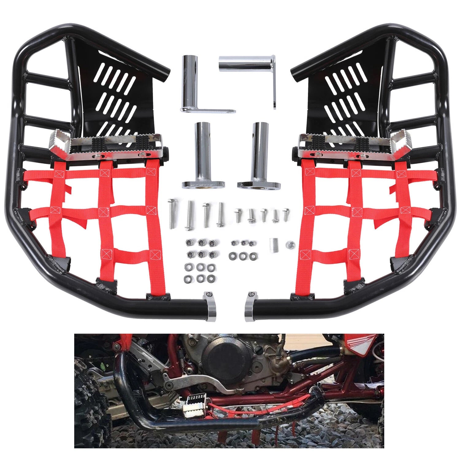 Nerf Bars for Honda TRX450R 450ER (2004–2009) - Aluminum, Red/Black
