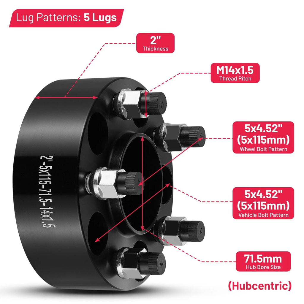 2 Inch 5x115 Hubcentric Wheel Spacers for Dodge Challenger (2010-2014)