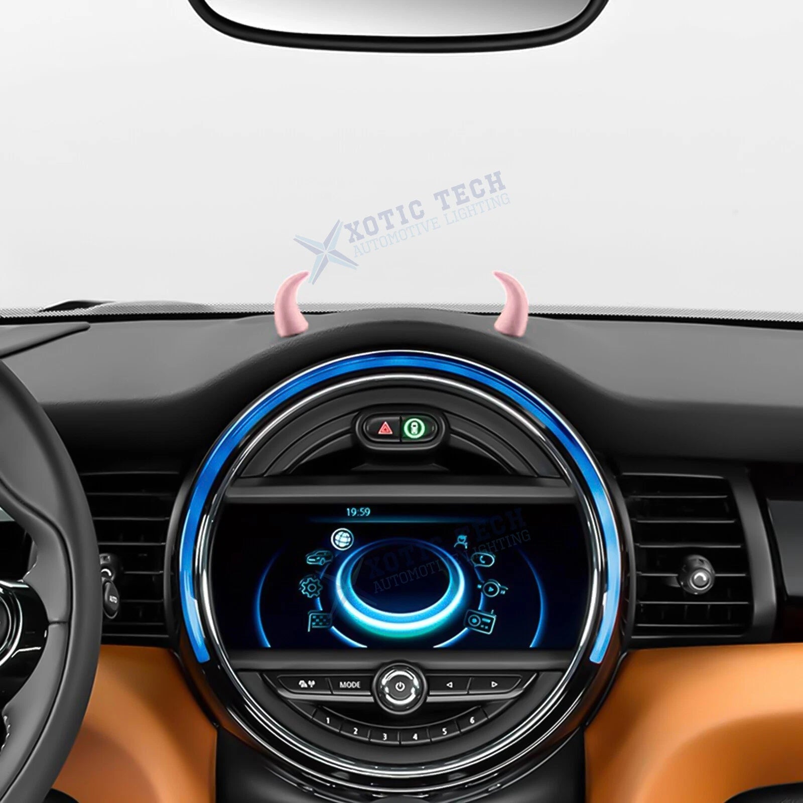 2Pcs PU Foam Pink Devil Bull Horn Steering Wheel Stickers for Racing Car (-)