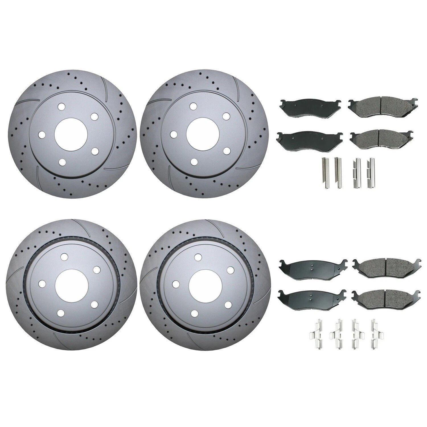 Front Rear Brake Kit with Drilled Rotors & Akebono ProACT Pads for Dodge Ram 1500 (2002–2023)
