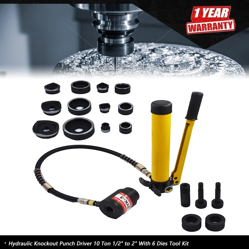 Hydraulic Knockout Punch Driver Tool Set with 6 Dies (1/2" to 2")