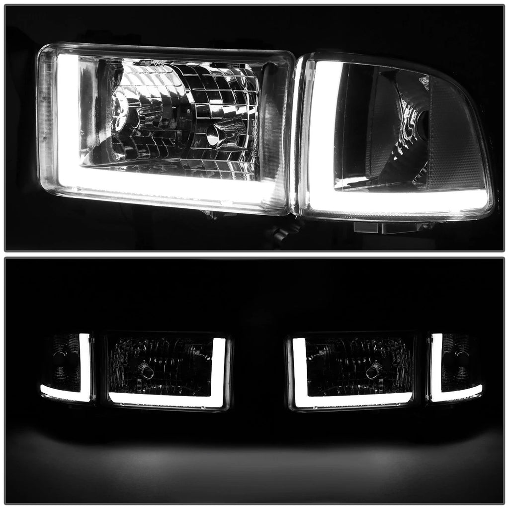 LED DRL Headlights for Dodge Ram Truck (1994–2002) Chrome Housing Clear Corner