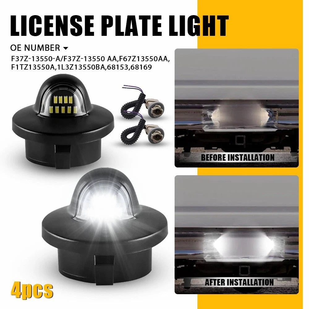 2X LED License Plate Light for Ford F150 F250 F350 (w/ Wiring Harness Socket)