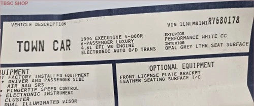 Original Window Dealer Sticker for Lincoln Town Car (1994)