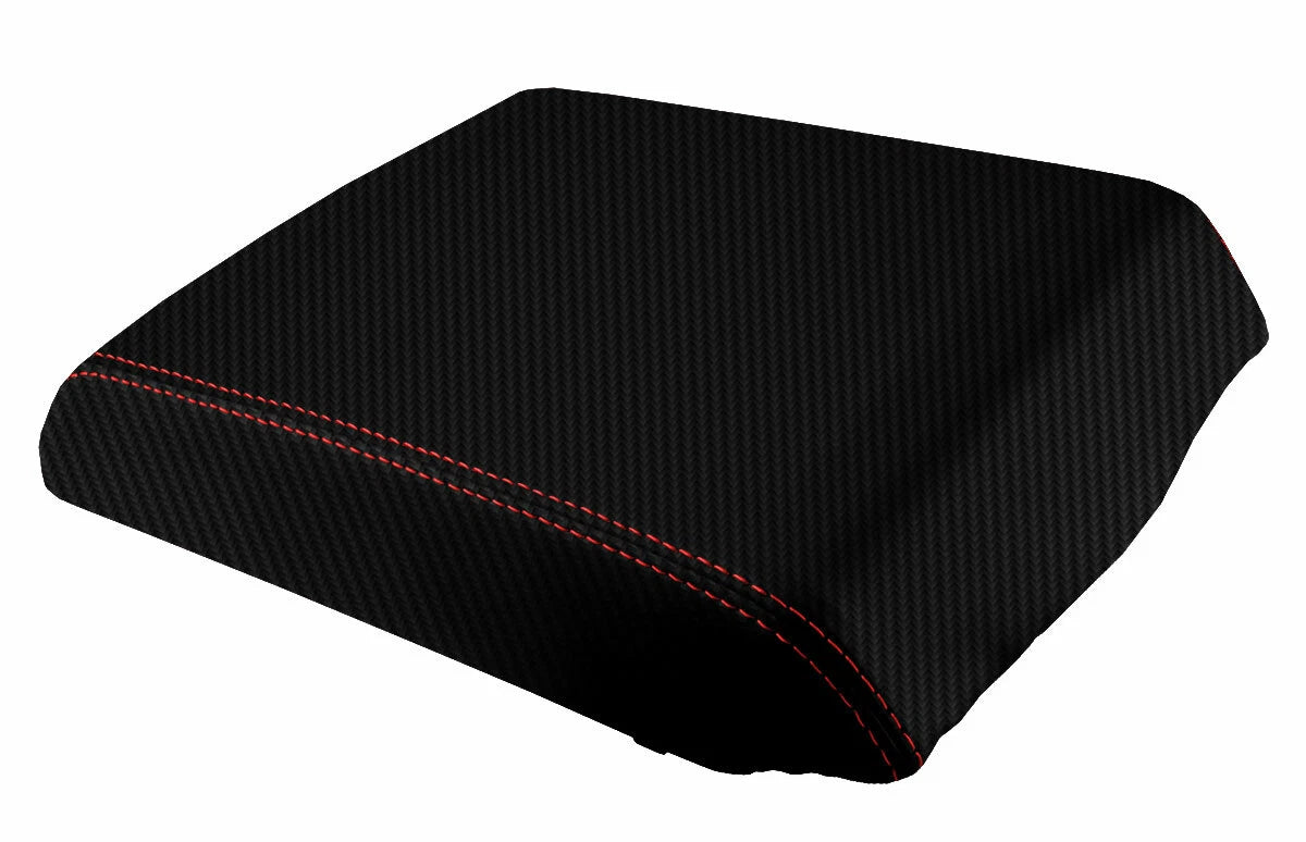 Console Lid Armrest Cover for Hummer H2 (2005–2007) Carbon Fiber Red Stitch