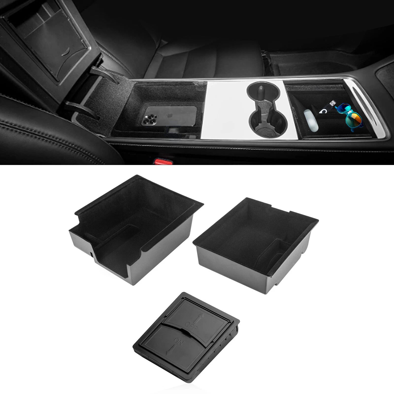 Center Console Armrest Tray Organizer for Tesla Model Y (2020–2024)
