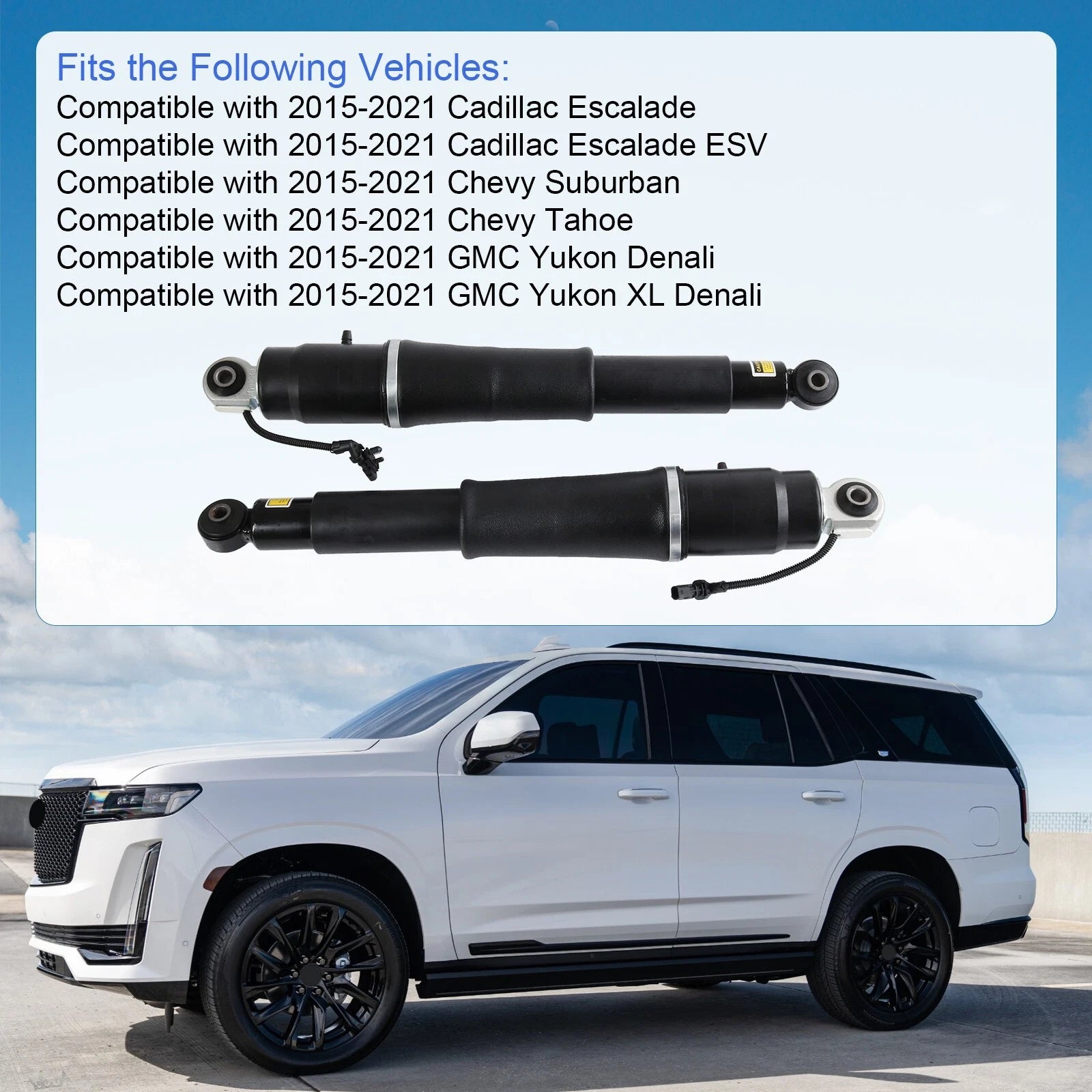 Rear Air Shock Struts + Compressor Pump for Chevy Tahoe GMC Yukon (2015-2019)
