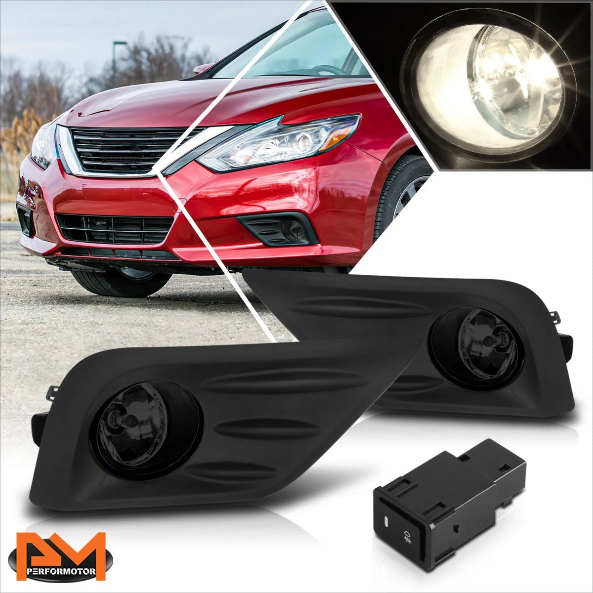 Smoked Lens Fog Lights for Nissan Altima (2016–2018) w/Switch & Black Bezel