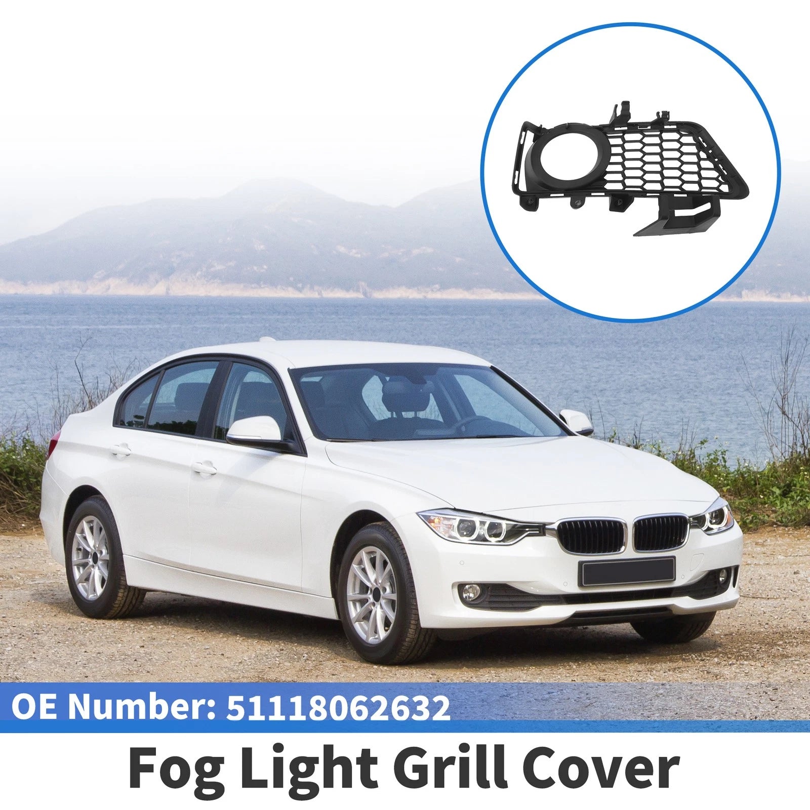 1 Pc Fog Light Grill for BMW 3 Series (2012–2018) No. 51118062632 Black