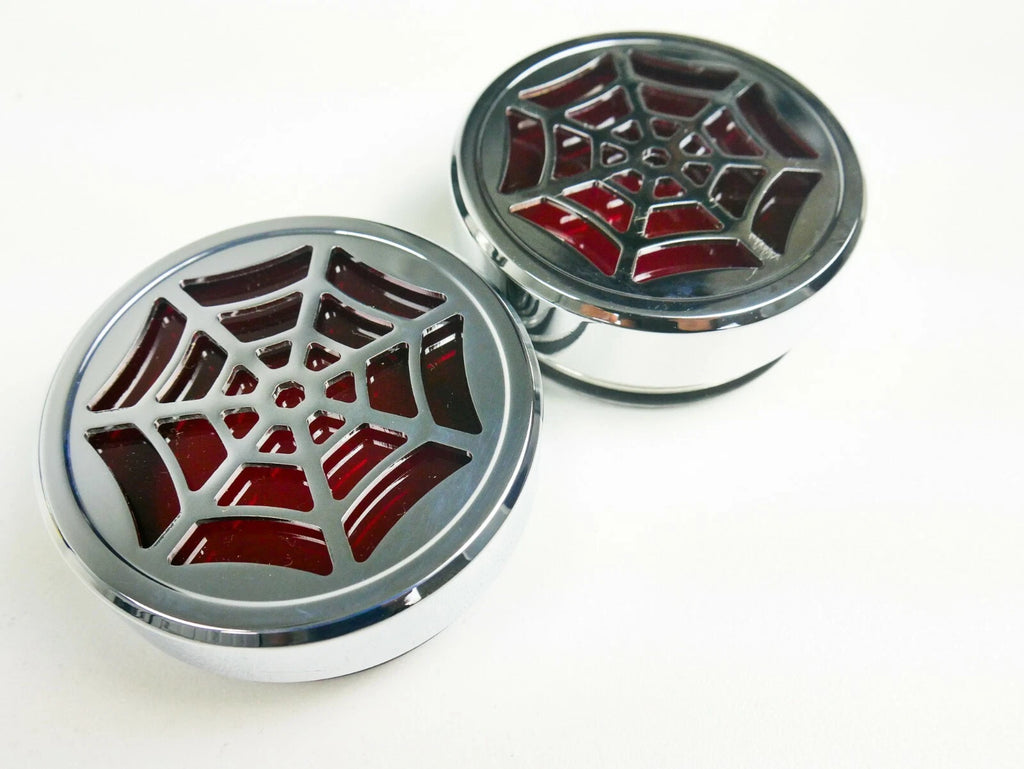 Chrome Spider Web Trim Red Turn Signal Lens Kit for Harley Davidson