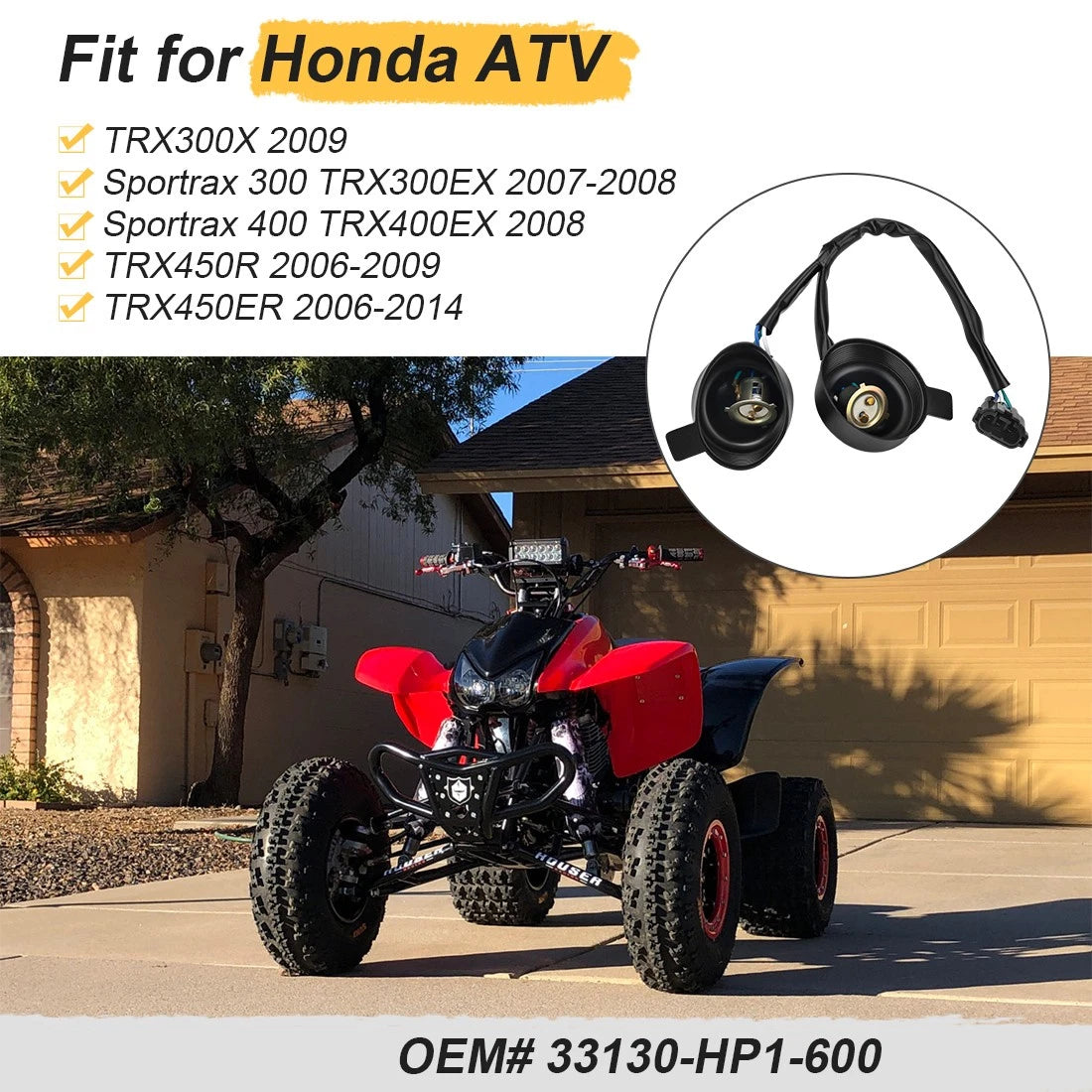 Headlight Socket for Honda TRX300X TRX300EX TRX400EX TRX450R/ER (2006–2014)