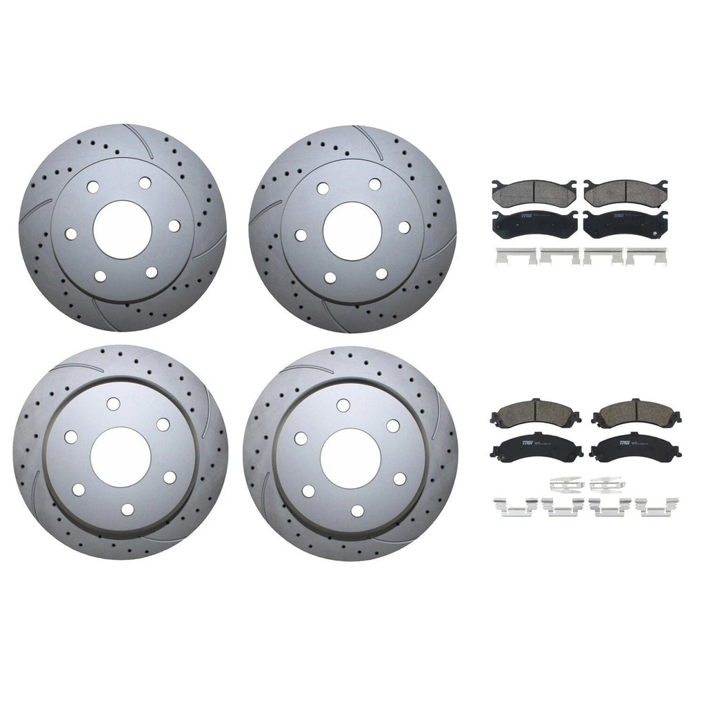 Front Rear Brake Kit with Drilled Rotors & TRW Pro Ceramic Pads for Cadillac Chevy GMC V8