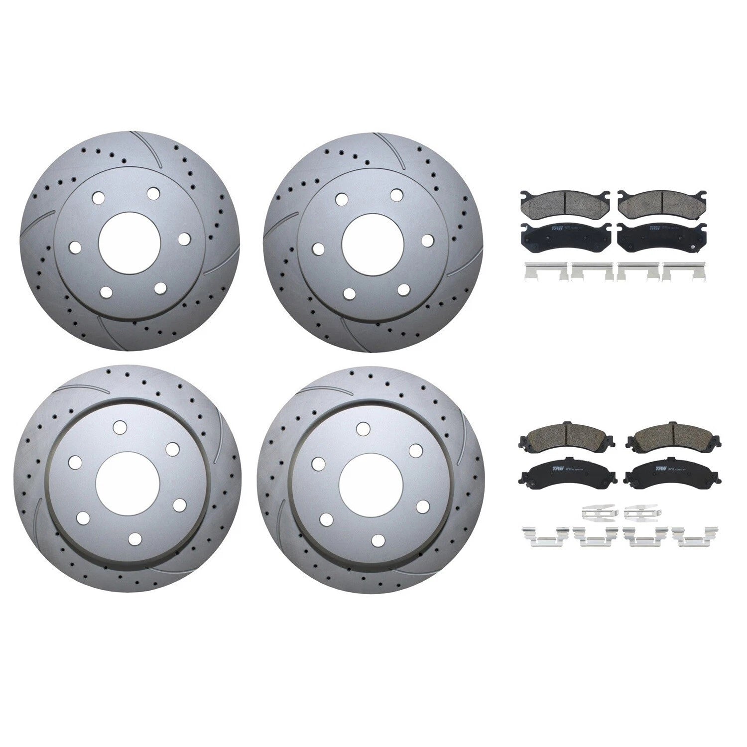 Front Rear Brake Kit with Drilled Rotors & TRW Pro Ceramic Pads for Cadillac Chevy GMC V8