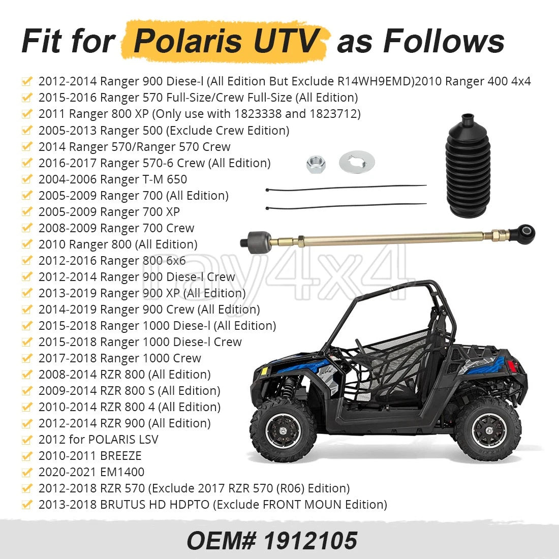 Steering Rack Tie Rods Kit for Polaris Ranger 570 700 900 1000 (2015–2023)