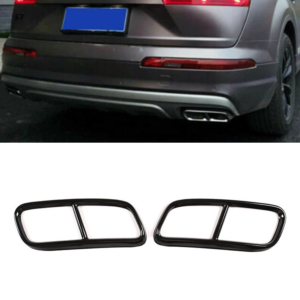 2X Rear Exhaust Muffler Tail Pipe Cover Trim for Audi Q7 (2016–2019) Glossy Black