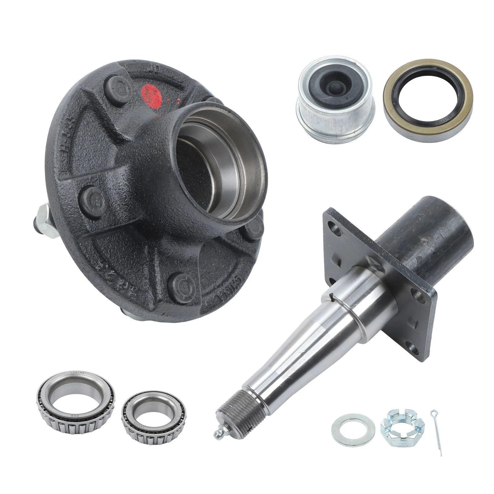 Set of 5 Trailer Hub Kit for 5 on 5" Axles with Brake Flange #84 Spindle