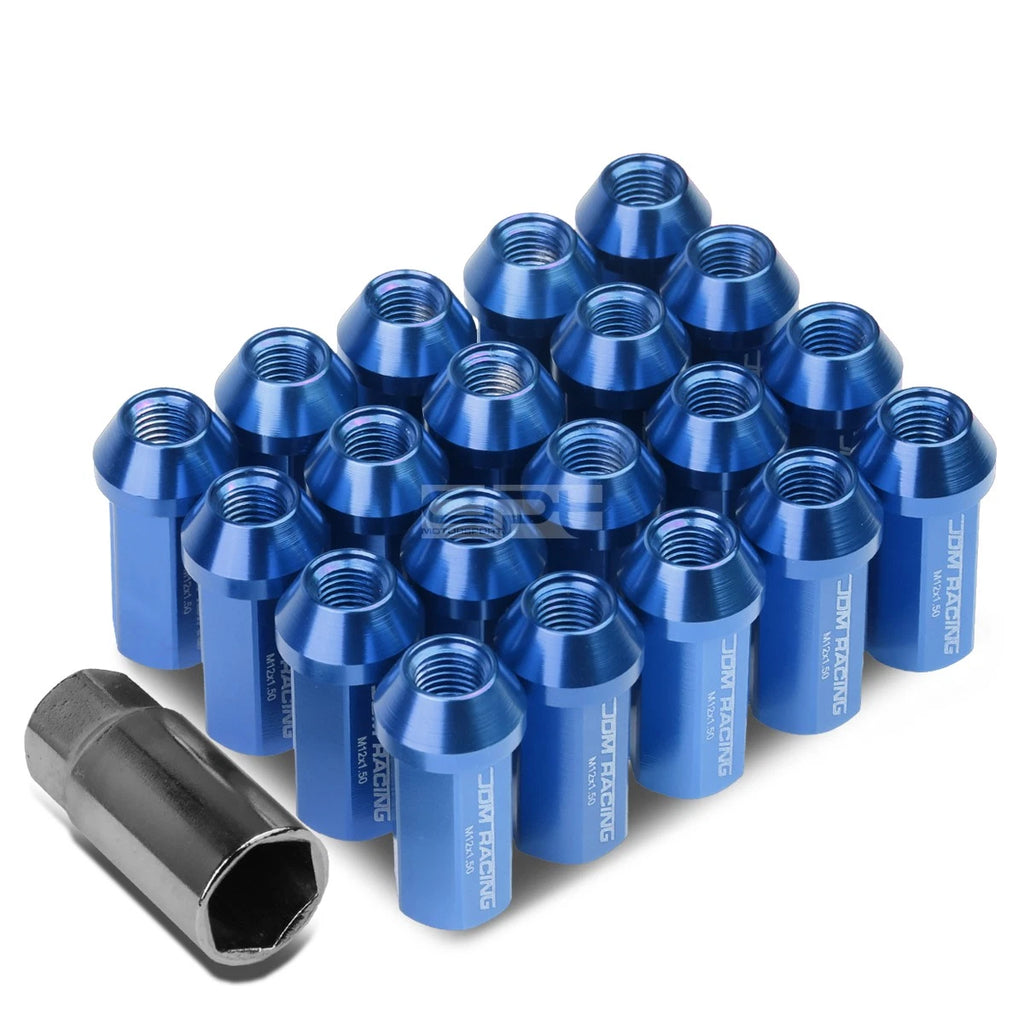 20 PCS Closed End M12x1.5 50mm Tall Blue Aluminum Lug Nuts + Adapter