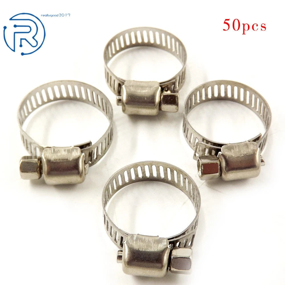 50Pcs Stainless Steel Adjustable Drive Hose Clamps for