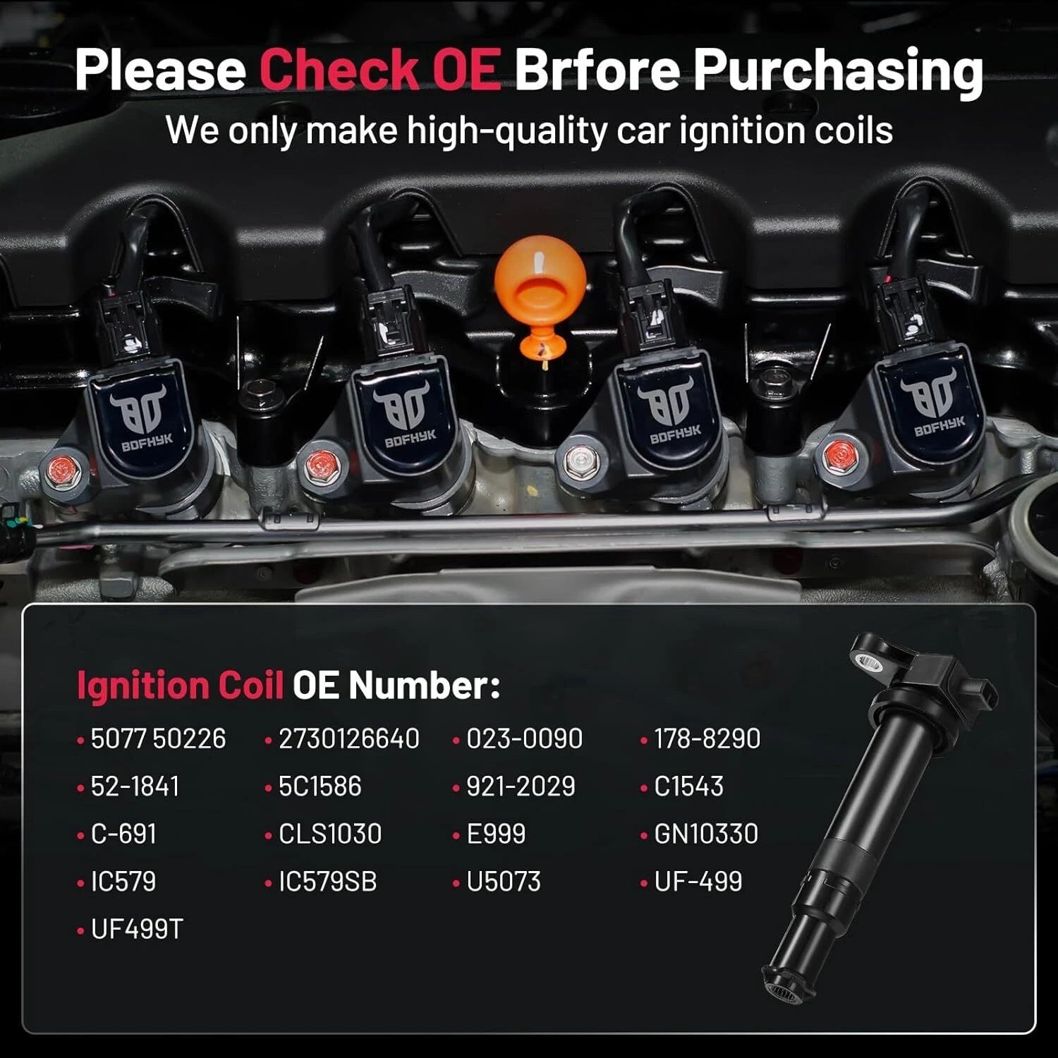 Set of 4 Ignition Coils UF499 for Hyundai Accent Kia Rio (2006–2011)