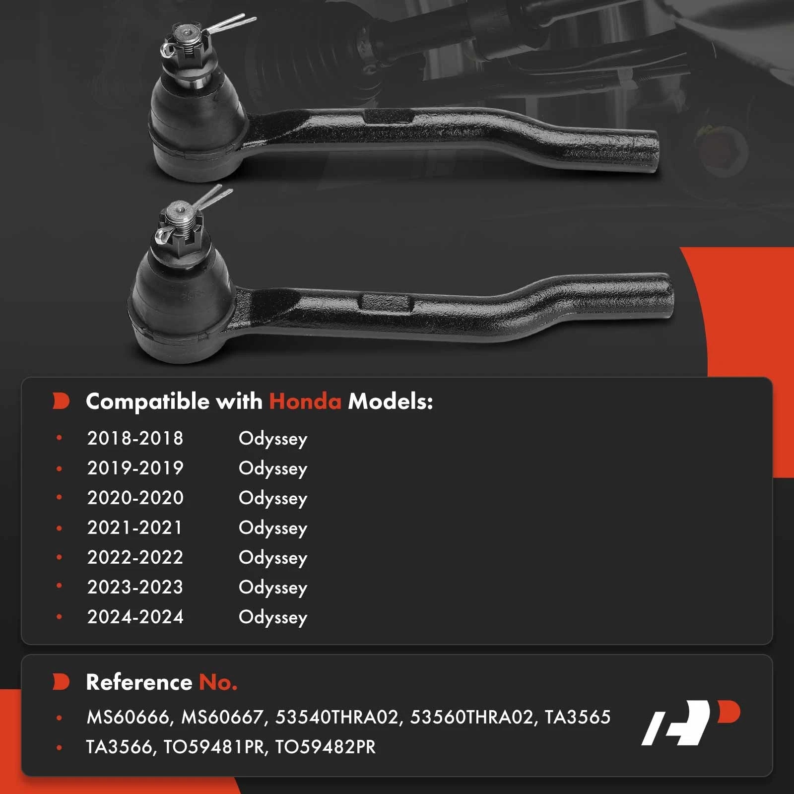 2X Front Outer Side Tie Rod End for Honda Odyssey (2018-2024)