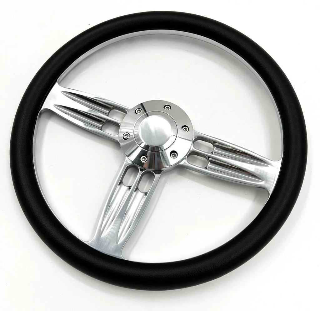 14 Inch Polished Black Steering Wheel with Plain Horn and Adapter for A01