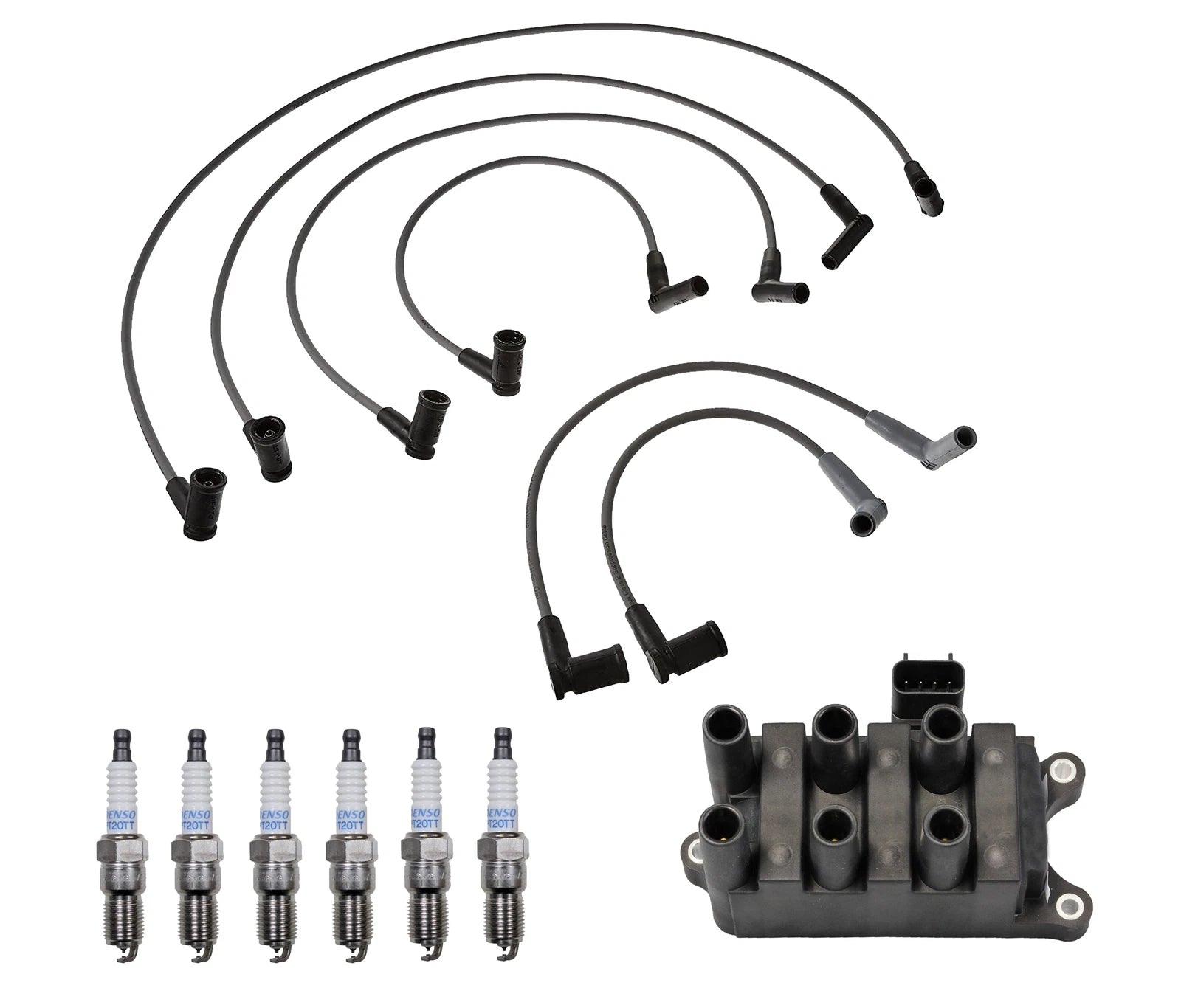 Denso Ignition Coil Wire Set & 6 Platinum Spark Plugs for Mazda B3000 (1994–2006)