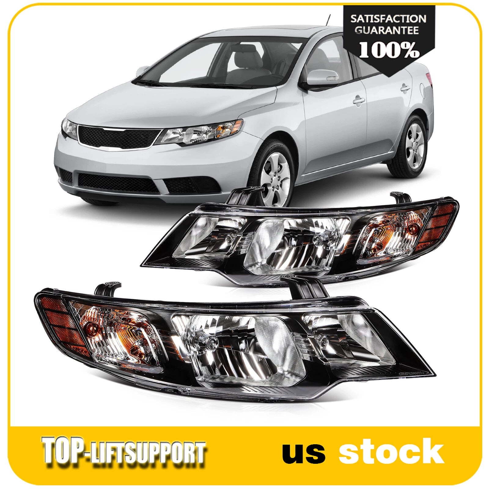Headlight Assembly for Kia Forte Forte Koup (2010–2013) Pair with Bulbs