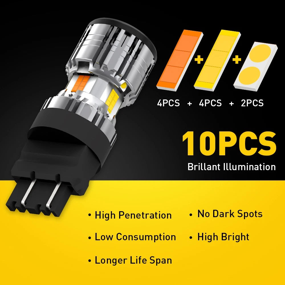 2X Error Free 3157 LED Switchback Turn Signal Bulb for Make Model (YYYY–YYYY)