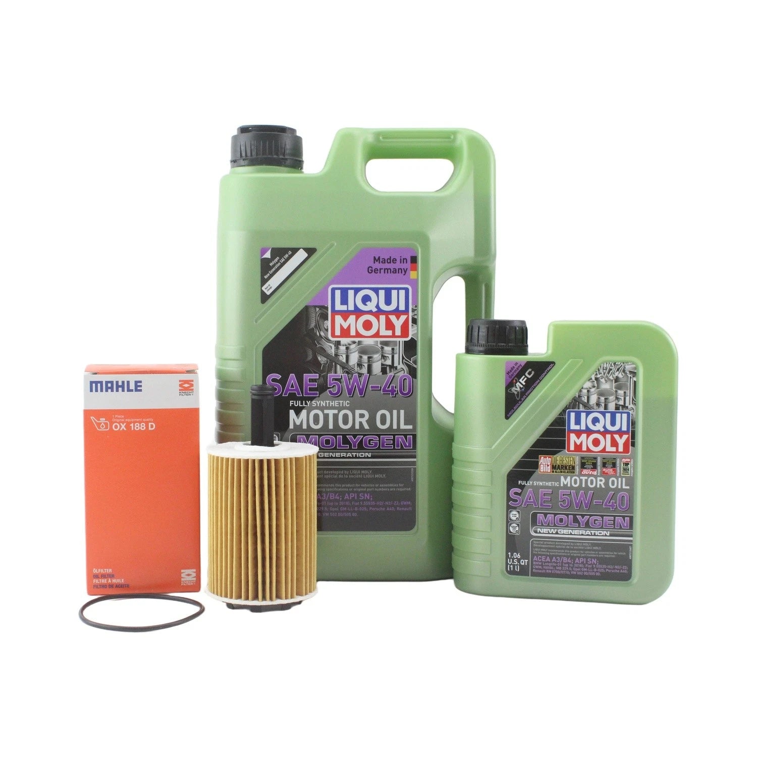 Oil Change Kit 6L Liqui Moly Molygen 5W-40 Mahle for Audi A3 Quattro