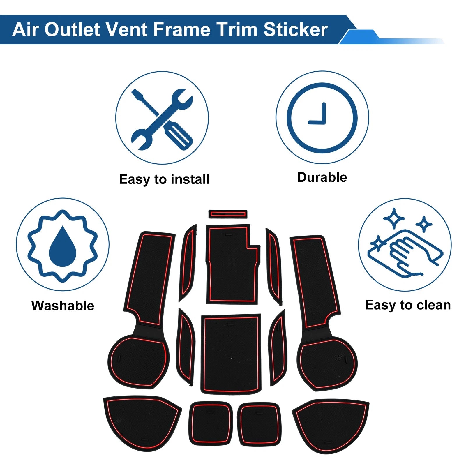 Set of 13 Non-Slip Mats for Suzuki S-Cross III Hybrid (2022–2025) PVC Red