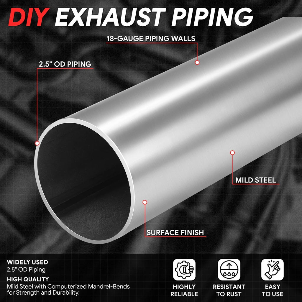 2.5" OD 18-Gauge Exhaust Pipe for Universal Applications (Slip-Fit)