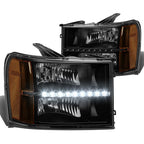LED DRL Set for GMC Sierra 2007–2014 Black Housing Amber Side Headlight/Lamp
