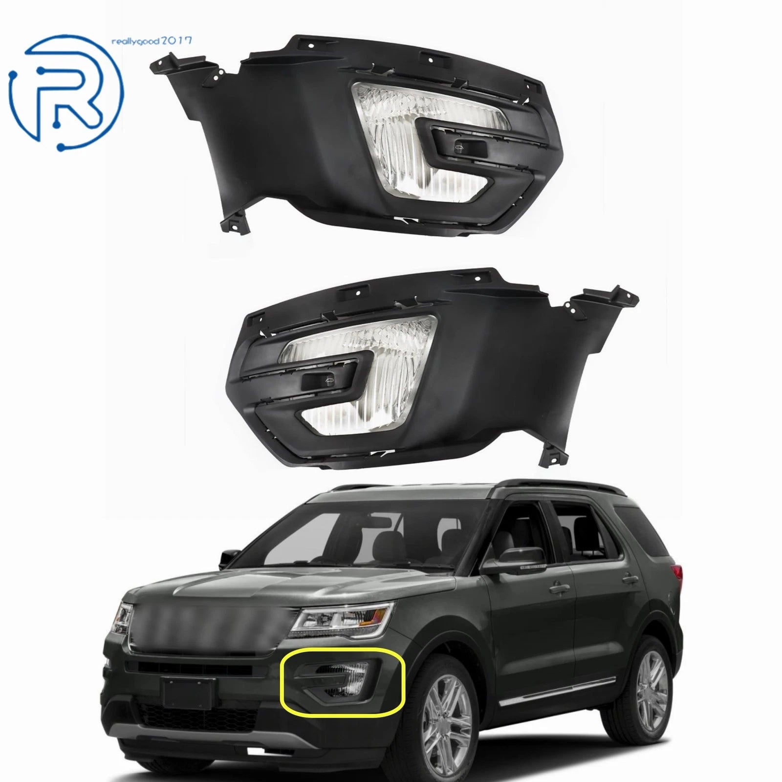 Bumper Fog Light Set w/Bezel for Ford Explorer (2016–2017)