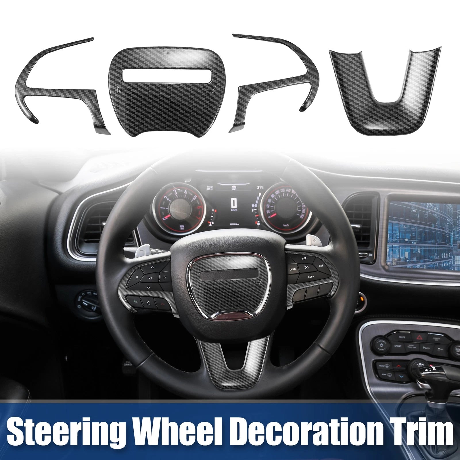 Steering Wheel Sticker Trim Kit for Dodge Challenger (2015–2021) Black