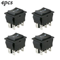 Set of 4 Rocker Switches 12V 6Pin Black Button for DPDT