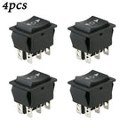 Set of 4 Rocker Switches 12V 6Pin Black Button for DPDT