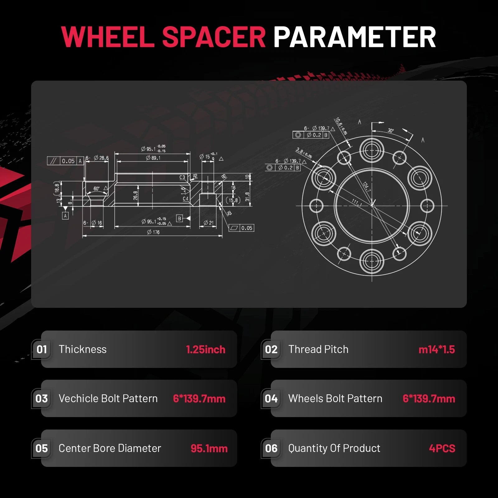 Hubcentric Wheel Spacers for Toyota Tacoma (2024–2025) 6x5.5 1.25" 95.1mm