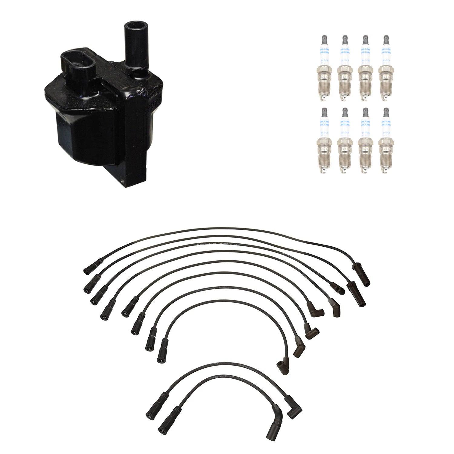 Set of 8 Denso Ignition Coil Wires & Bosch Platinum Spark Plugs for Corvette V8
