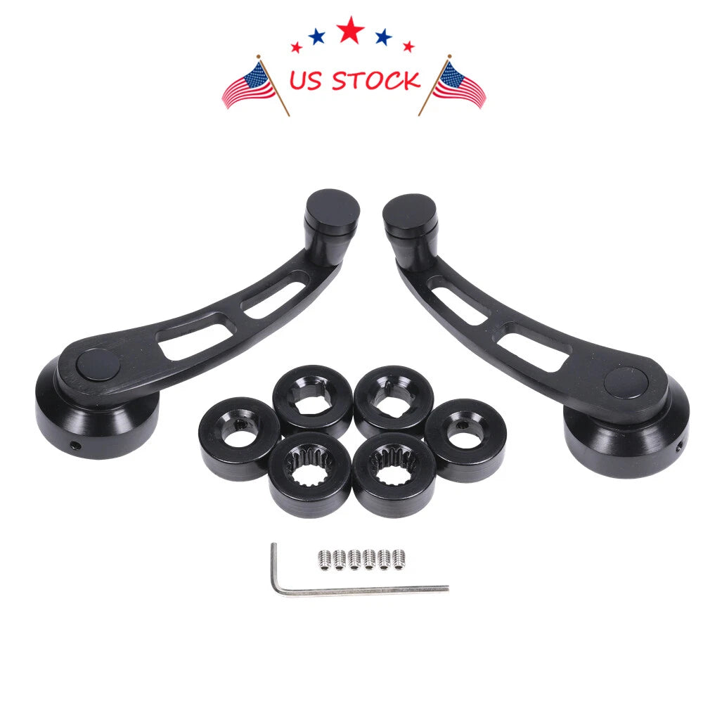 Pair of Black Billet Manual Aluminum Door Window Crank Handles for Universal Fit