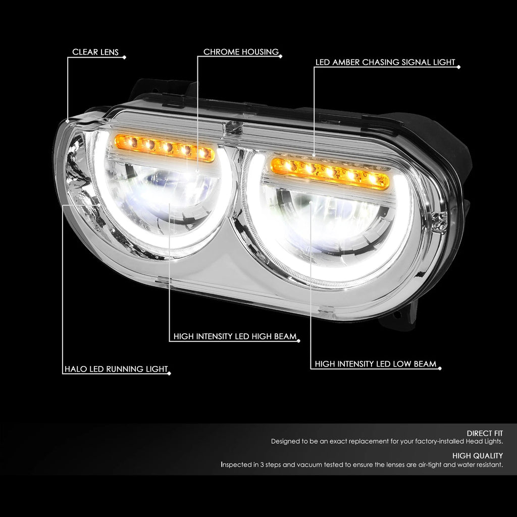 LED DRL Sequential Turn Signal Headlight Lamps for Dodge Challenger (2008–2014)